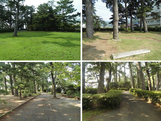 松原公園の芝生小広場や園内遊歩道の様子