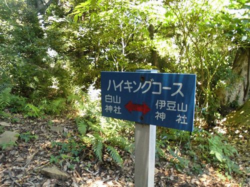 伊豆山神社にて、ハイキングコースの案内看板