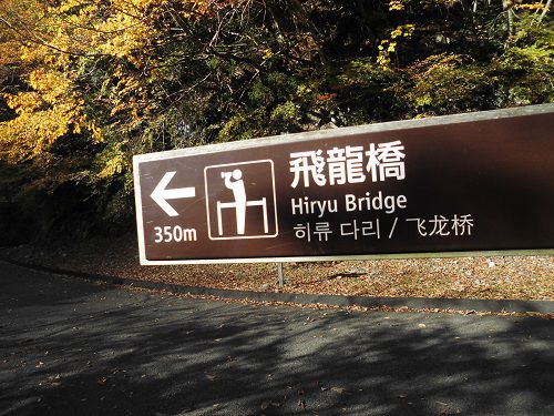 寸又峡の飛龍橋へ３５０ｍの表示板