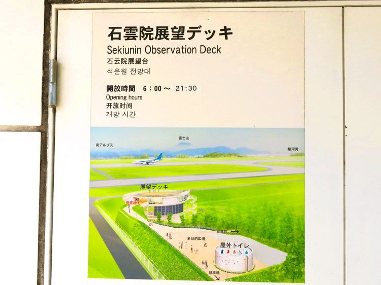 富士山静岡空港、富士山ビュー【牧之原市】：石雲院展望デッキ現地案内板