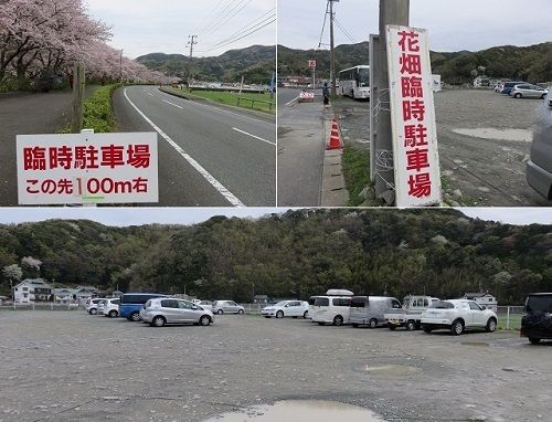 那賀川沿い桜時期の臨時駐車場の様子（場所はコンビニ隣り）