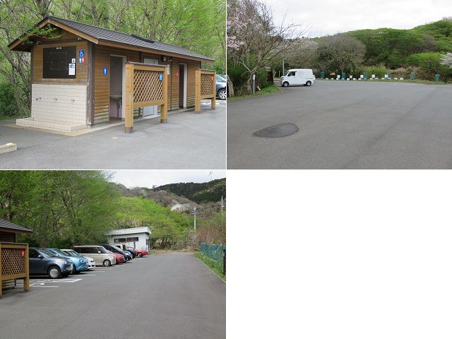 東伊豆クロスカントリーコースの桜：園内トイレと園内駐車場