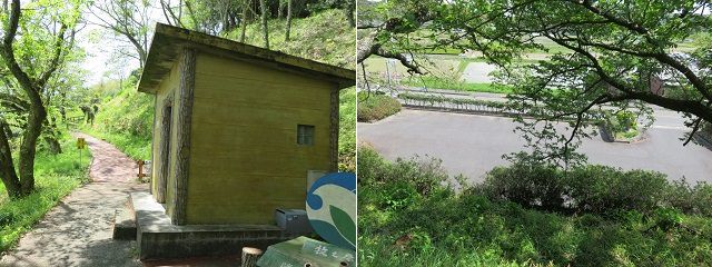 勝間田公園の駐車場とトイレ（便所）