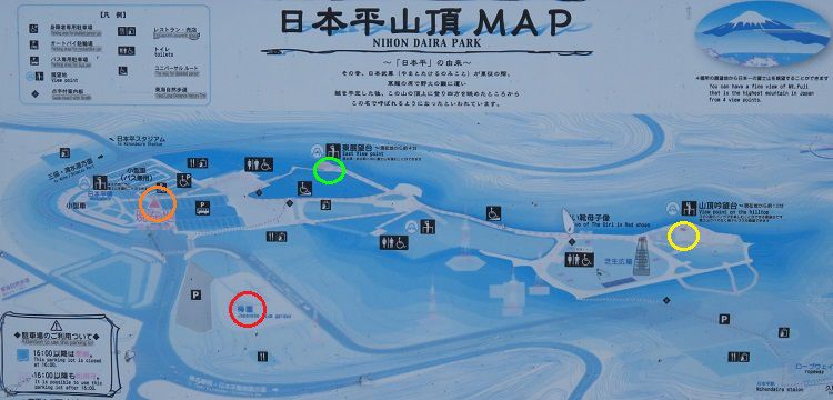 日本平山頂マップ（梅園箇所、山頂吟望台、展望台の各箇所をマークしています）