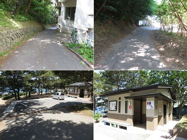 三四郎島のトンボロ付近のトイレ（便所）と海岸近くの駐車場