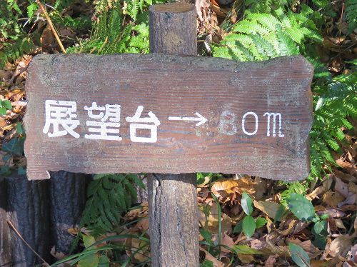 本城山公園【清水町】：展望台まで８０mの表示板