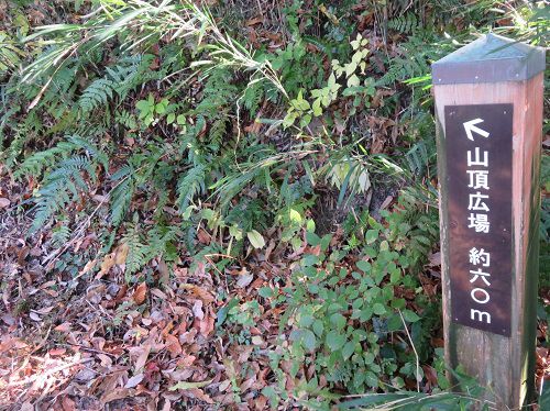 本城山公園【清水町】：山頂広場まで約６０mの表示板