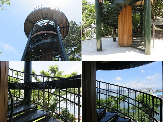 富士と港の見える公園の展望台（らせん階段）