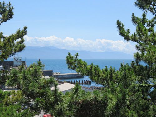 富士と港の見える公園の伊豆半島方向の眺望