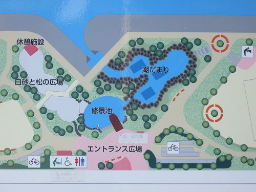 焼津漁港親水広場「ふぃしゅーな」の「潮だまり」部分を中心にした現地案内看板