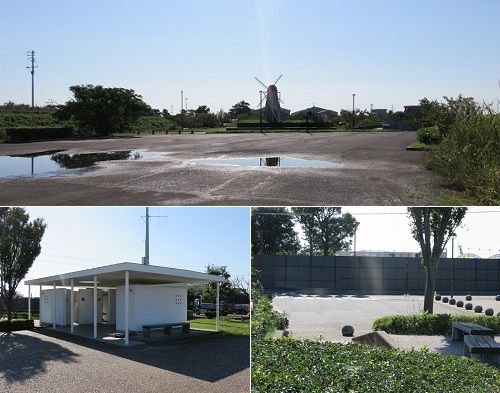 湯日川親水公園の駐車場とトイレ（便所）