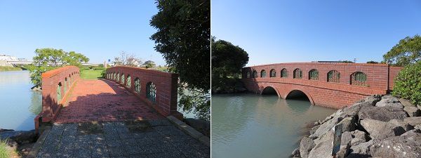 湯日川親水公園のレンガの橋