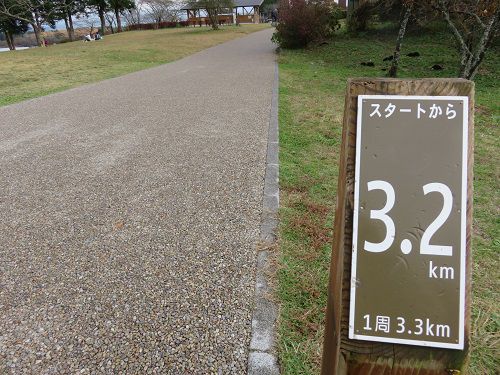 田貫湖でのスタートから３．２kmの表示板