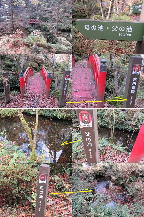 富士山御胎内清宏園の母の池、父の池、家内喜橋の様子