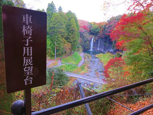 白糸の滝へと向かう途中にあった紅葉景色（車椅子用展望スペースからの白糸の滝）