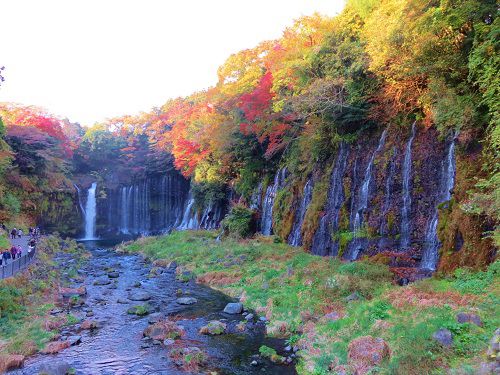 白糸の滝と紅葉景色