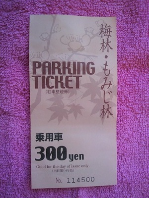 修善寺自然公園の紅葉：駐車場入場チケット