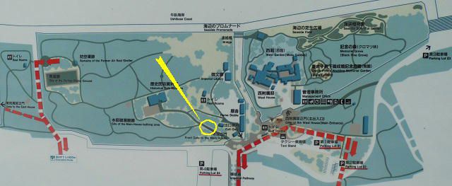 沼津御用邸記念公園のアジサイ：園内案内図（紫陽花エリアをマークしています）